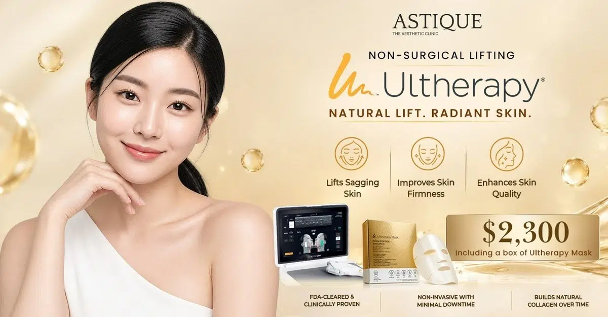 Ultherapy treatment banner Astique promotional banner on Ultherapy, a non-surgical lifting procedure
